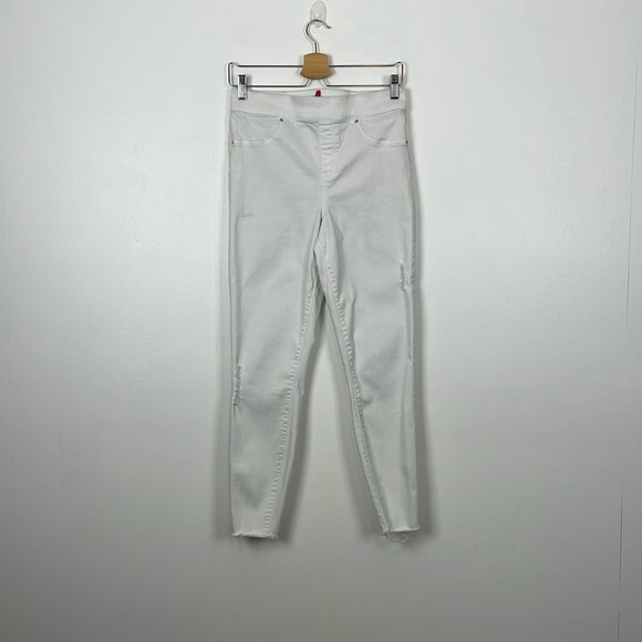 SPANX Denim - Spanx Distressed Pull-On Skinny Raw Hem Jeans 2 Back Pockets Stretch White Pants